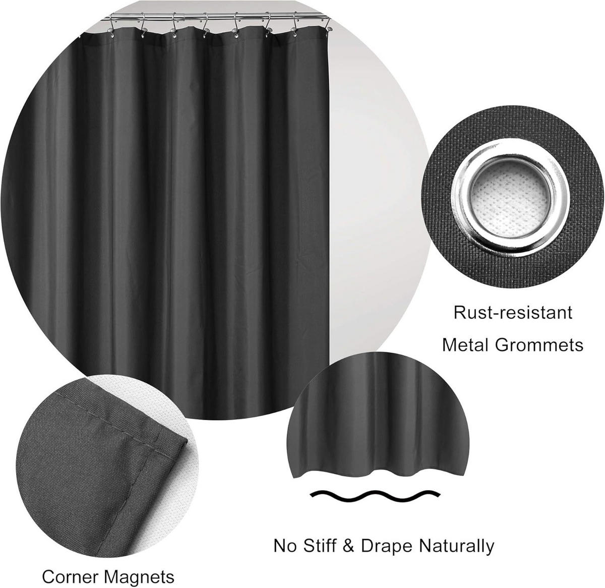 DUSCHVORHANG Schwarz PEVA leicht 200 cm - Schwarz, Kunststoff (200/120cm) - MCBOSON