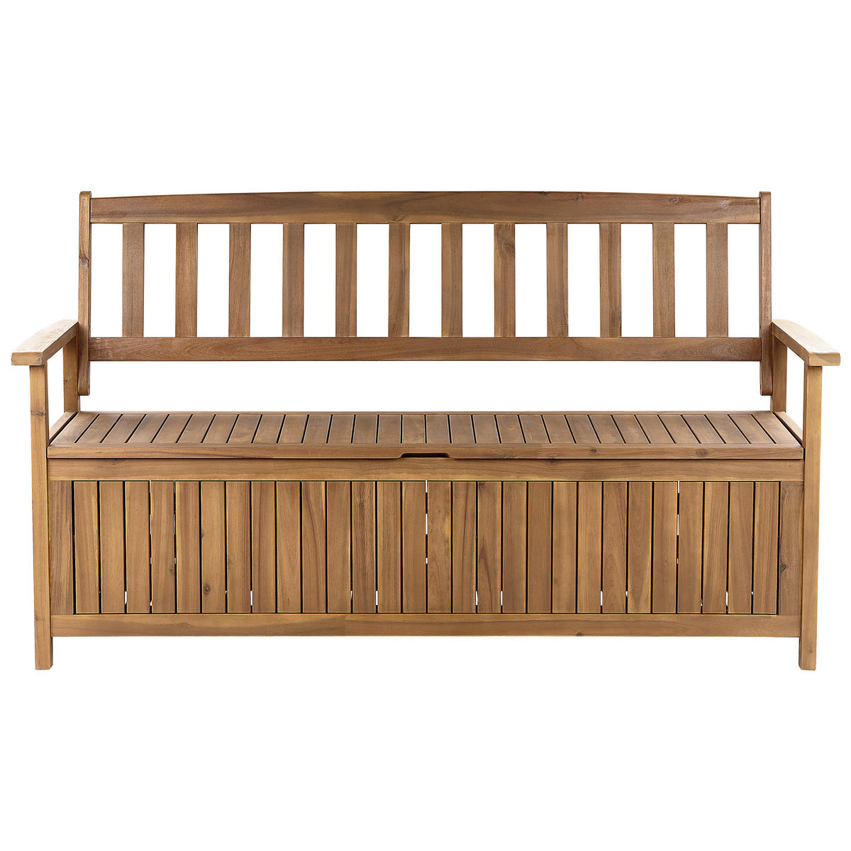 GARTENBANK Akazienholz hellbraun mit Stauraum 160 cm Sovana - Hellbraun, Holz (160/91/60cm) - Beliani