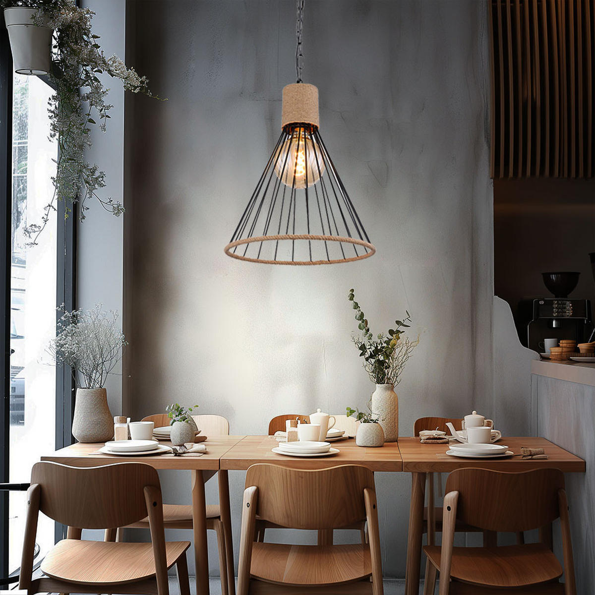 LED HÄNGELEUCHTE Hanfseil Schwarz - Schwarz, Metall (35/35/140cm) - Globo Lighting