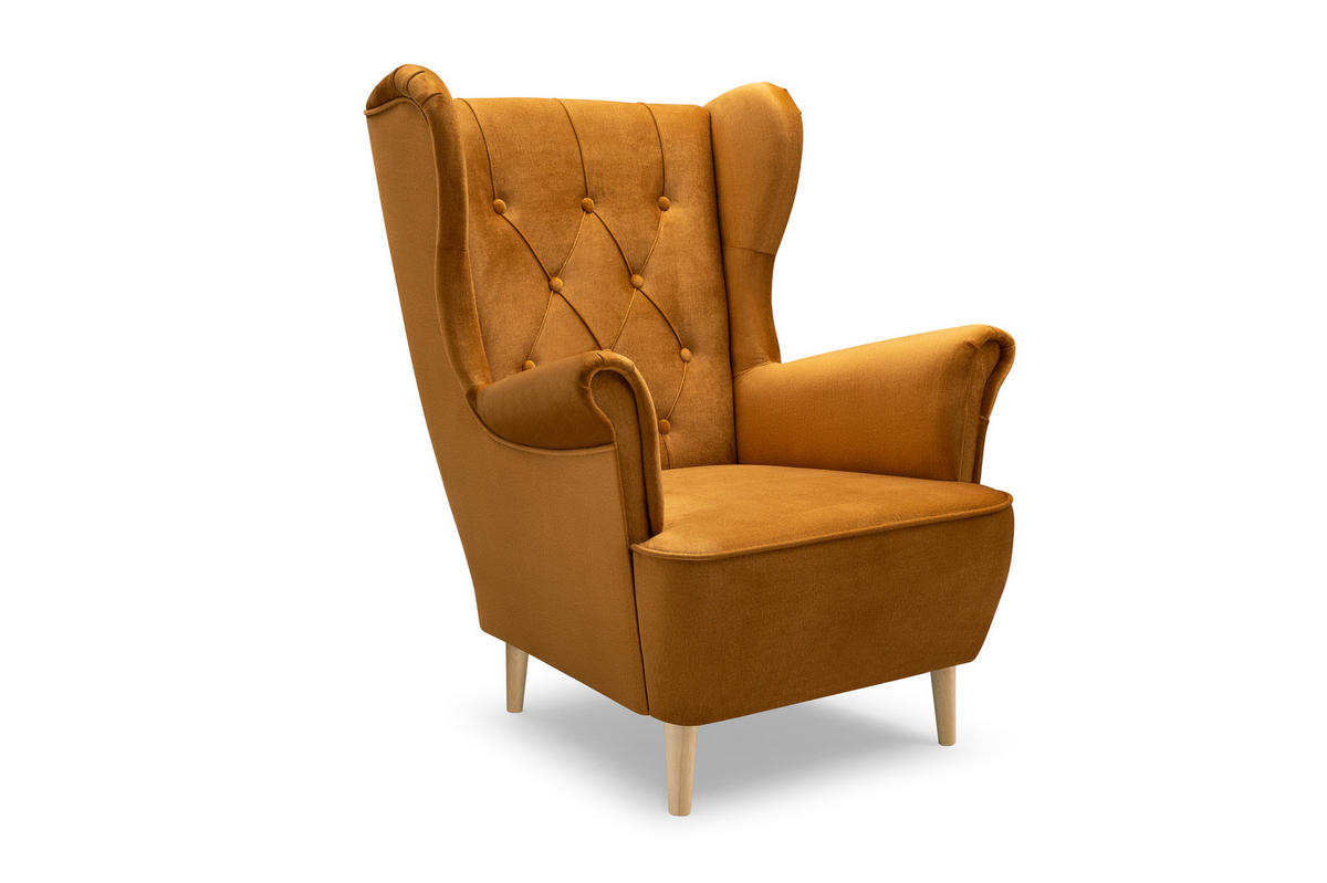 SESSEL TIBER, Polstersessel Glamour Loungesessel, Velours-Stoff Gelb - Gelb, Holz/Holzwerkstoff (75/104/85cm) - MASSENO