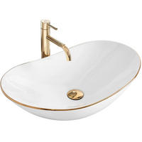 AUFSATZWASCHBECKEN Rea Royal Gold Edge - Weiß, Keramik (36/16/62cm) - REA