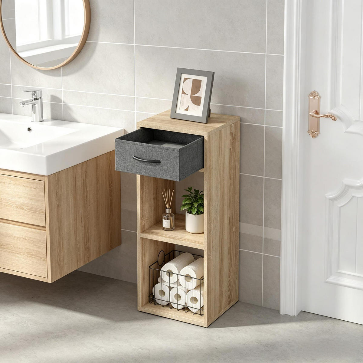 BÜCHERREGAL Grau/Eichefarben 1 Schublade 2 offene Fächer 32/30/80 cm - Grau, Holzwerkstoff (32.4/80/30cm) - PANGIVO