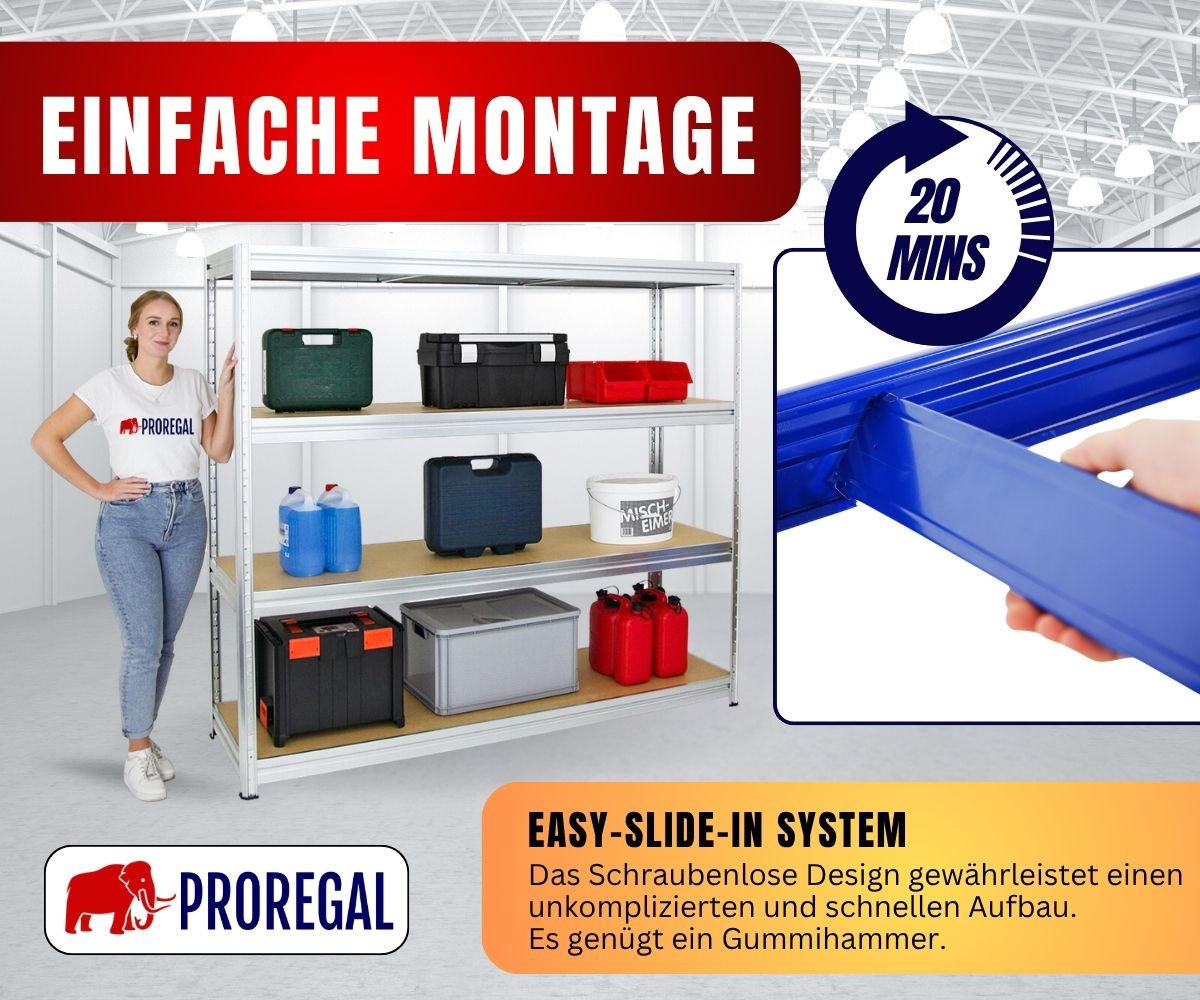 SCHWERLASTREGAL Dino 180x200x60 cm Fachlast 500 kg Verzinkt - Silberfarben, Metall (200/180/60cm) - PROREGAL