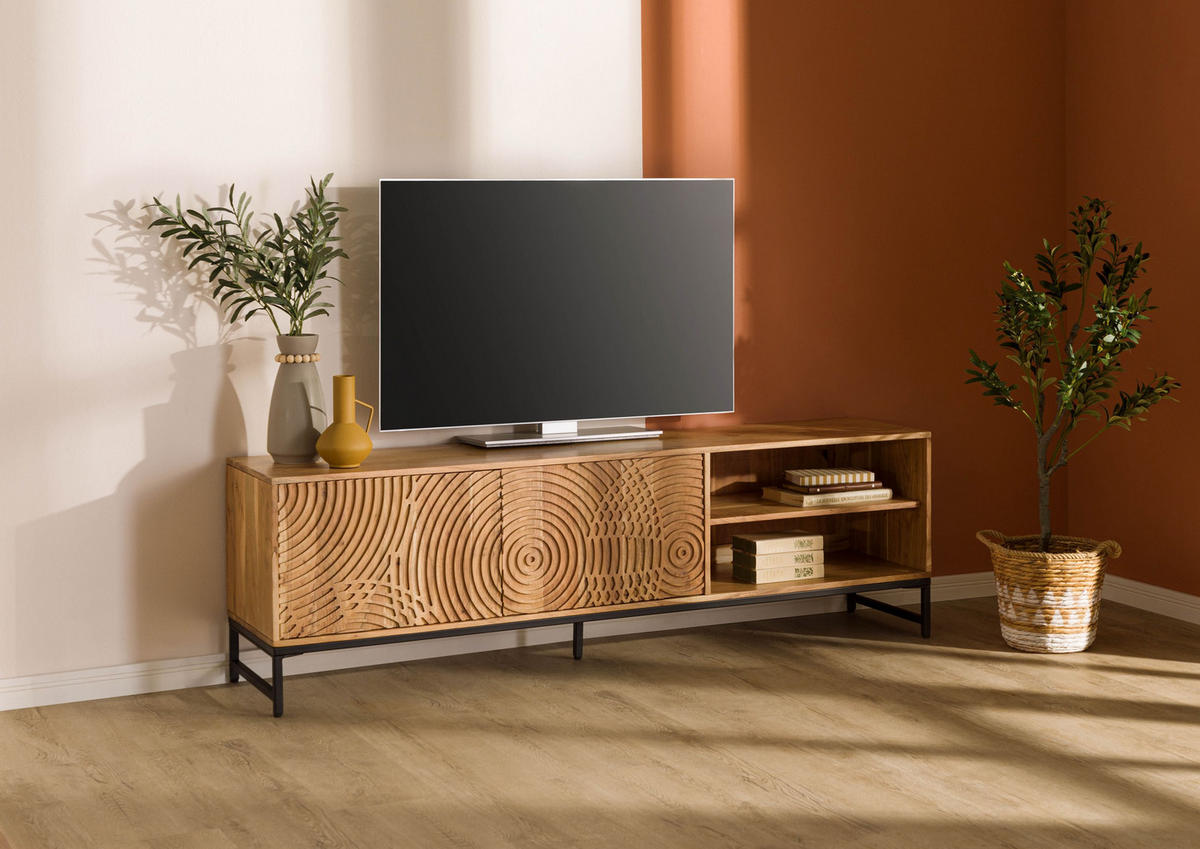 TV-BOARD Akazie 180x40x55 natur lackiert MARRAKESCH #105 - Naturfarben, Holz (180/55/40cm) - Massivmoebel24