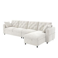 SOFA Beige L-Form Samt Stauraum Armlehne 281cm Knopfheftung - Beige, Textil (132/86/281cm) - FLIEKS