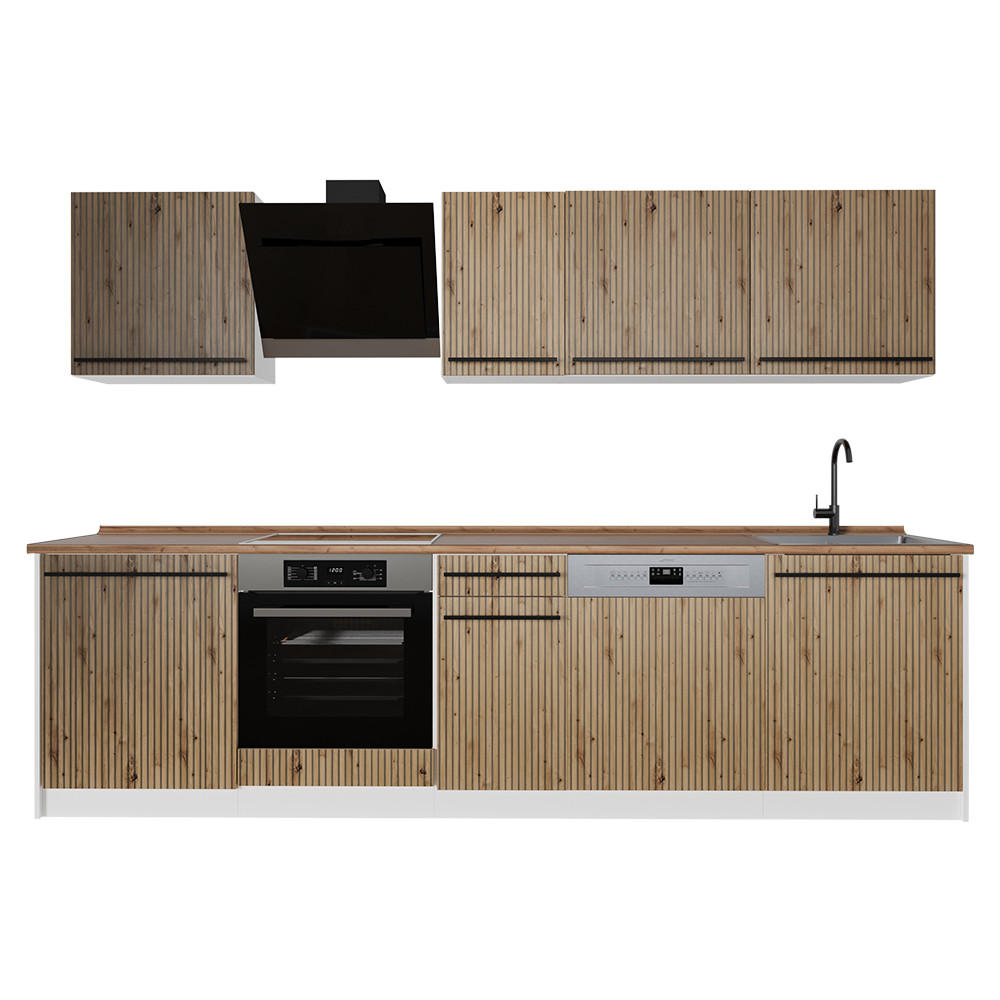 Vicco Küchenzeile Eiche Artisan, Weiß 280x206.8x46 cm