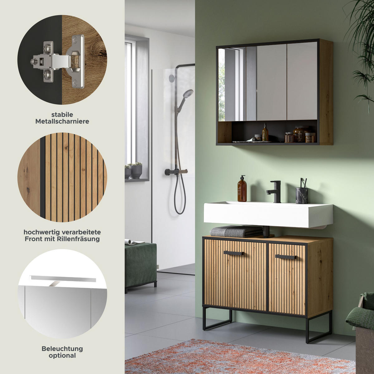 BAD-SET BAGNO 2-tlg. (B/H/T: ca. 80/192/36 cm) in Artisan Oak Nachbildung/Artisan Oak Nachbildung - Eiche Artisan, Holzwerkstoff (80/192/36cm)