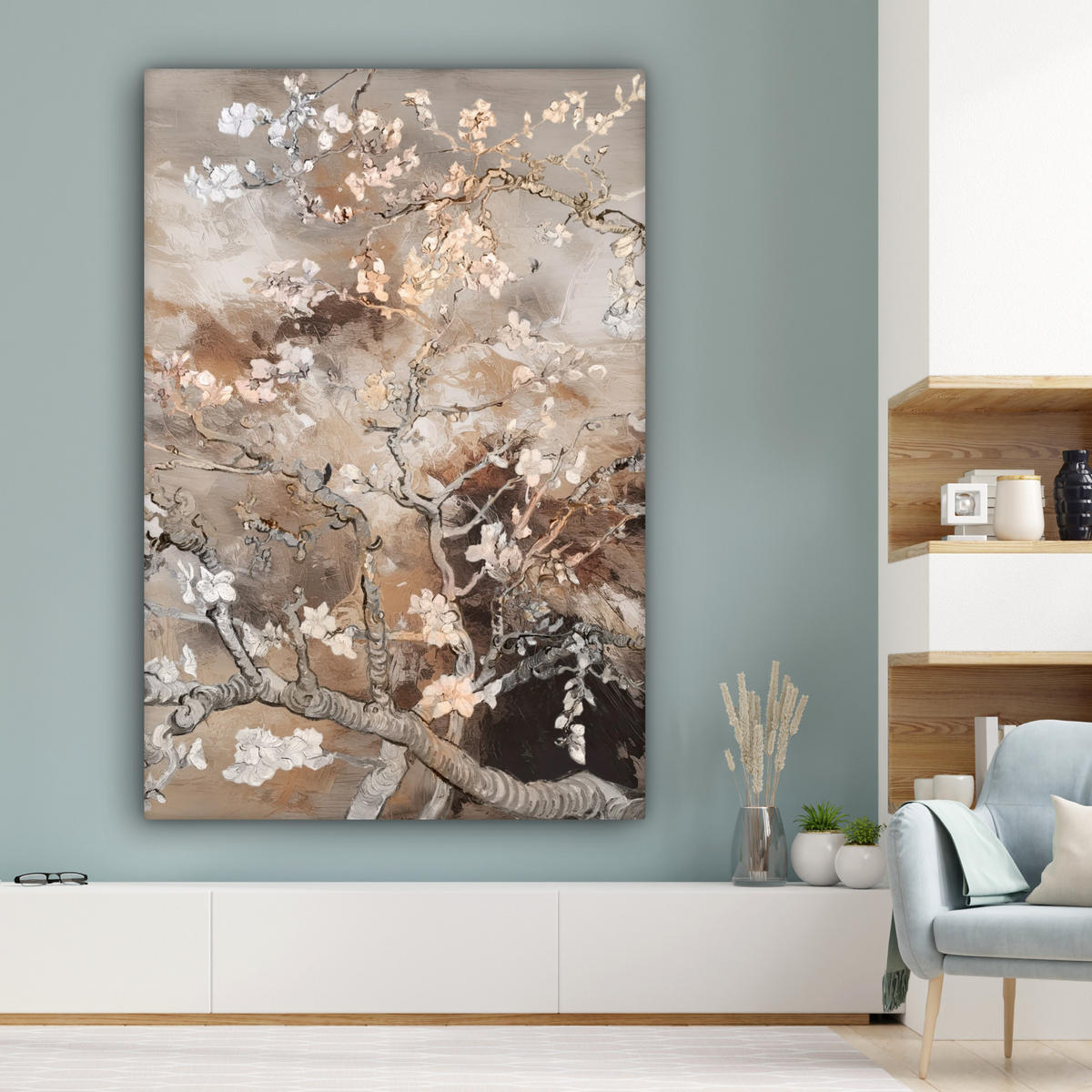 OBRAZ NA PLÁTNĚ Mandlový květ - Umění - Van Gogh - Béžová - Abstraktní 90x140 cm - hnědá, textil (90/140cm) - MuchoWow