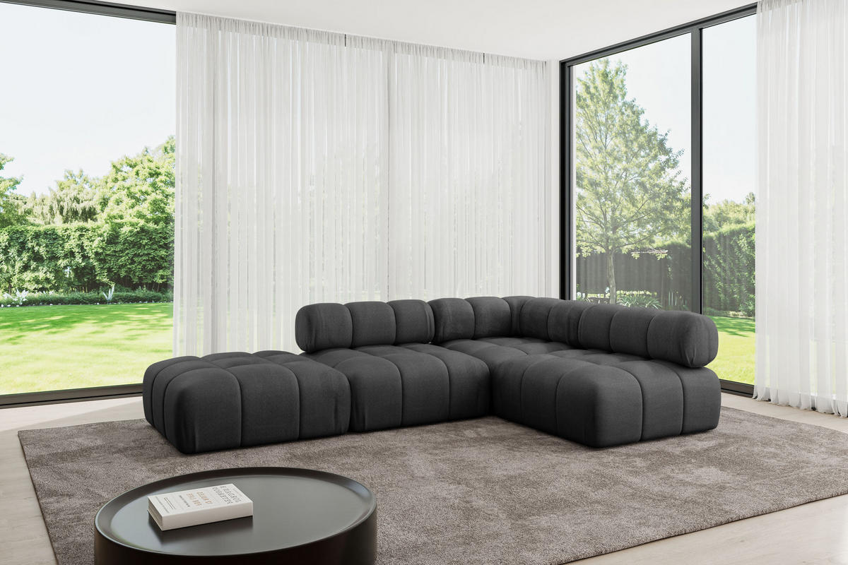 ECKSOFA modulares Sofa Favio-L1 - 285x190x70 cm Schwarz Velours - Schwarz, Holzwerkstoff/Textil (285/190cm) - ALTDECOR