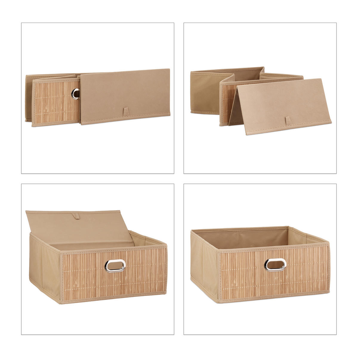 ÚLOŽNÝ koš - béžová, dřevo/textil (31/14/31cm) - Relaxdays