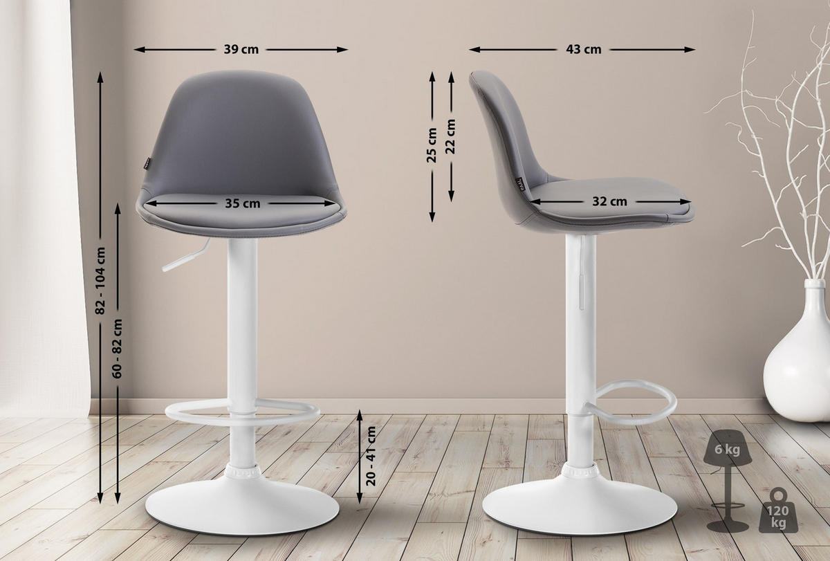 BARHOCKER Lederlook grau - Weiß/Grau, Textil/Metall (39/82/43cm) - CLP