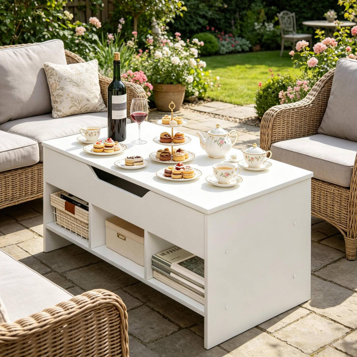 COUCHTISCH mit Liftfunktion 96 x 45 x 51 cm Holzwerkstoff Weiß - Weiß, Metall (96/51/45cm) - Meubliv