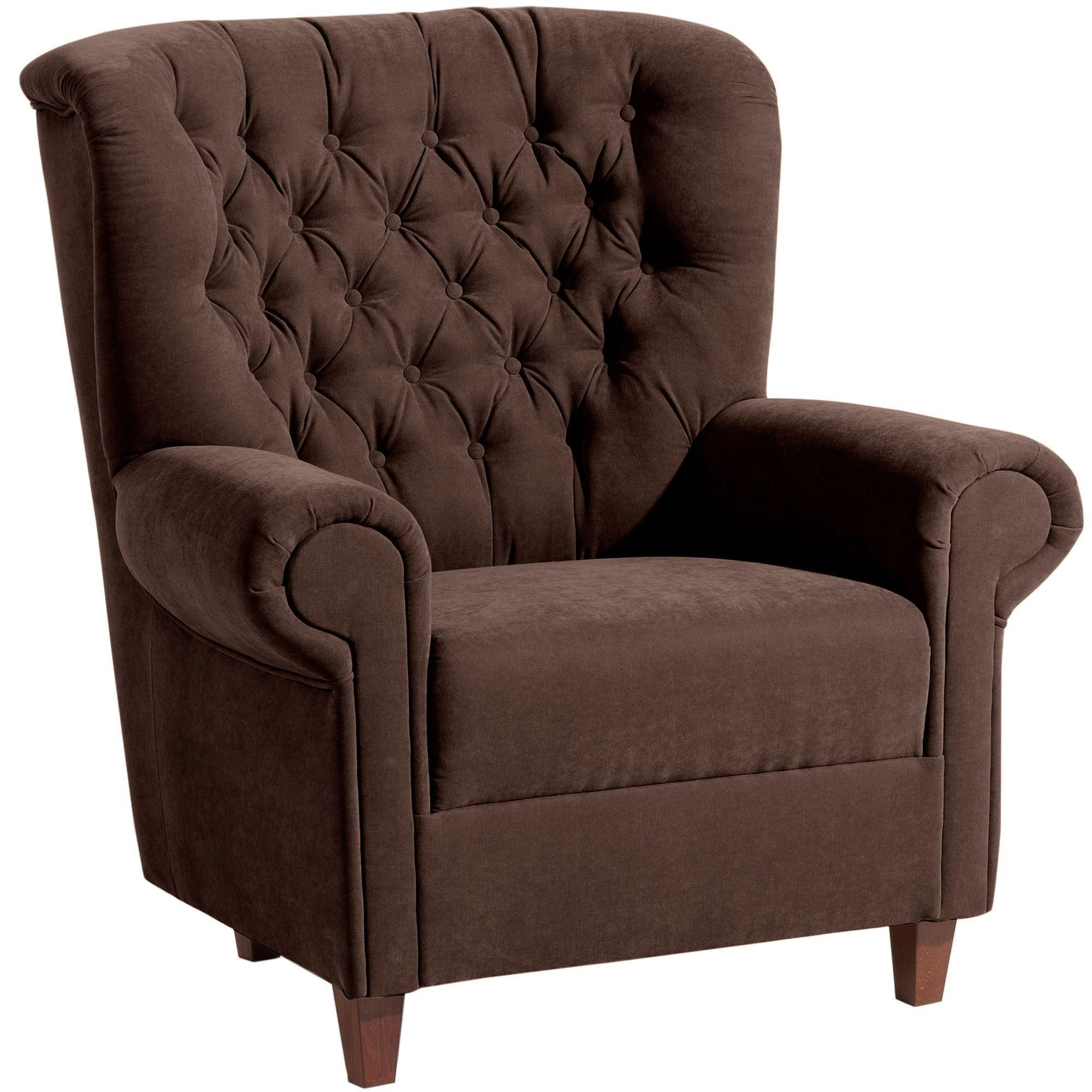 HOCHLEHNSESSEL Katrin Bezug Veloursstoff Buche nussbaum dunkel / braun - Braun, Kunststoff (91/98/90cm) - 58aufmkessel