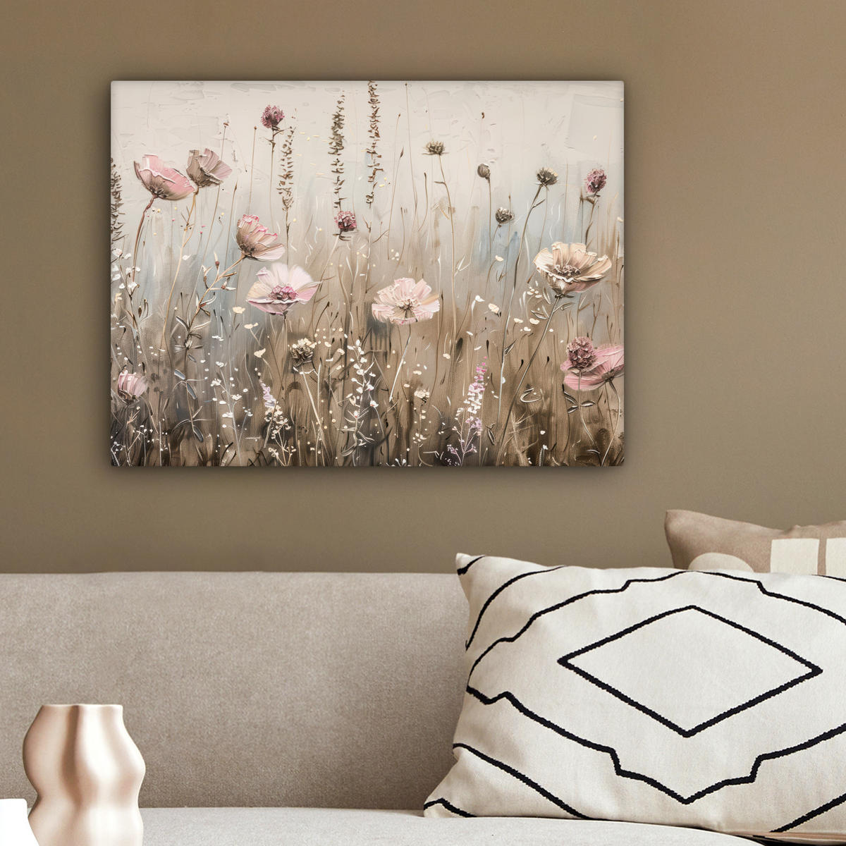 LEINWANDBILD Blumen - Rosa - Modern - Beige 40x30 cm - Beige, Textil (40/30cm) - MuchoWow