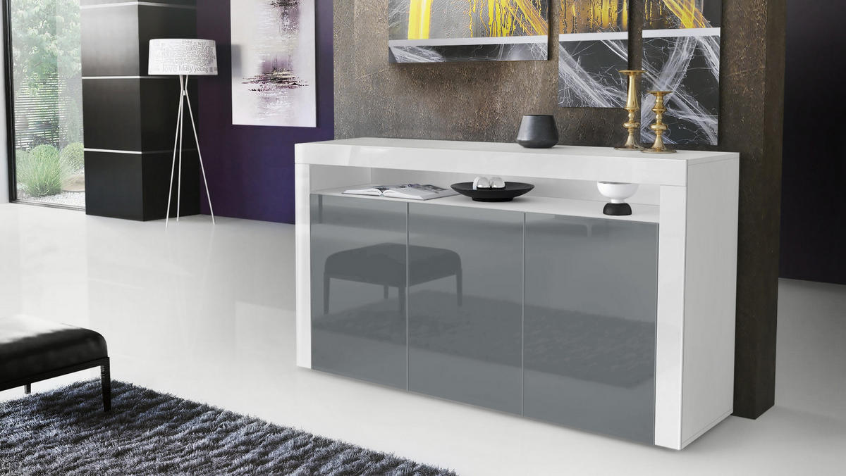 SIDEBOARD Valencia Grau Hochglanz / Weiß Hochglanz - Grau, Holzwerkstoff (155/92/40cm) - Vladon
