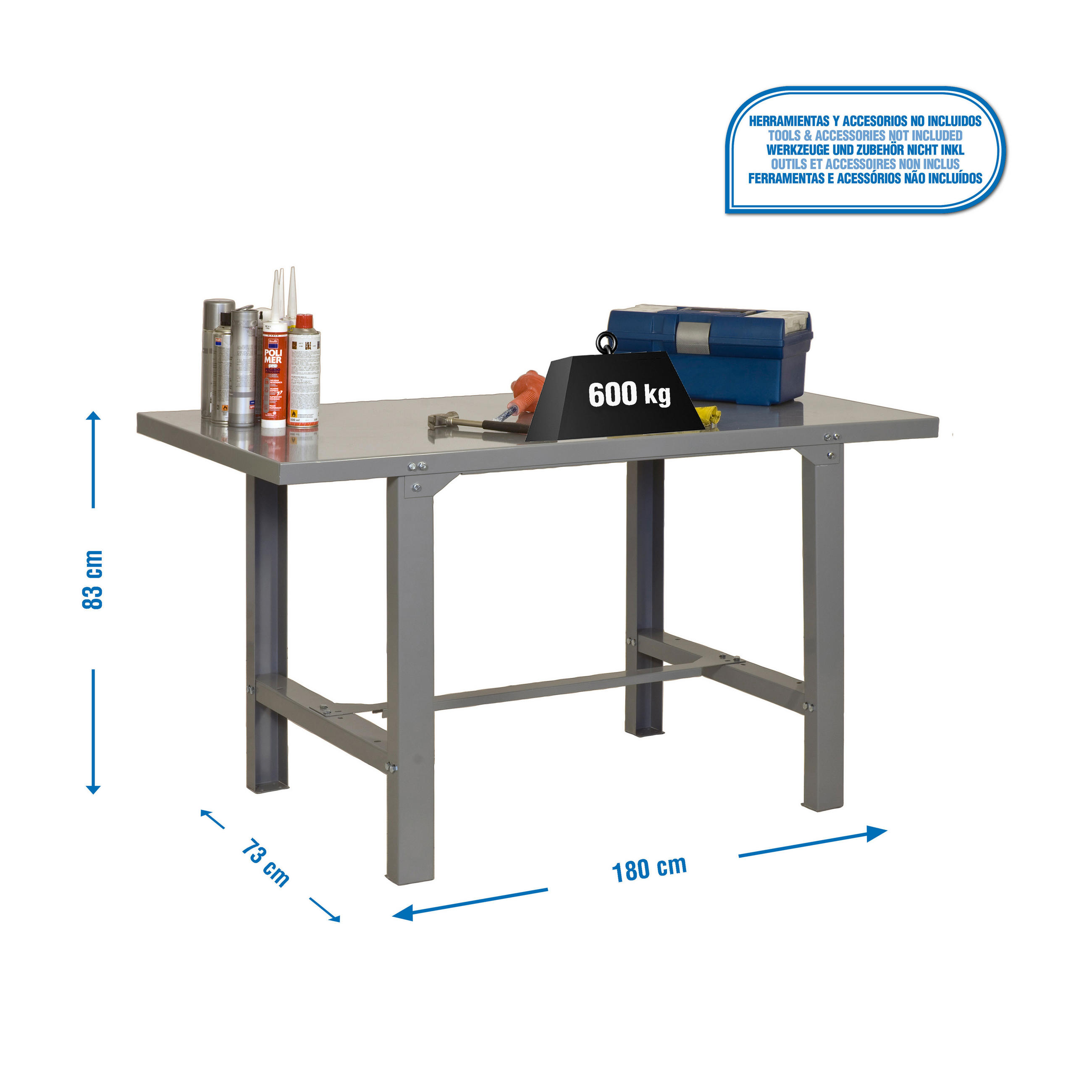 WERKBANK Buffalo Metal HxBxT 83 x 180 x 73 cm Traglast 600 kg Grau - Grau, Metall (180/83/73cm) - PROREGAL