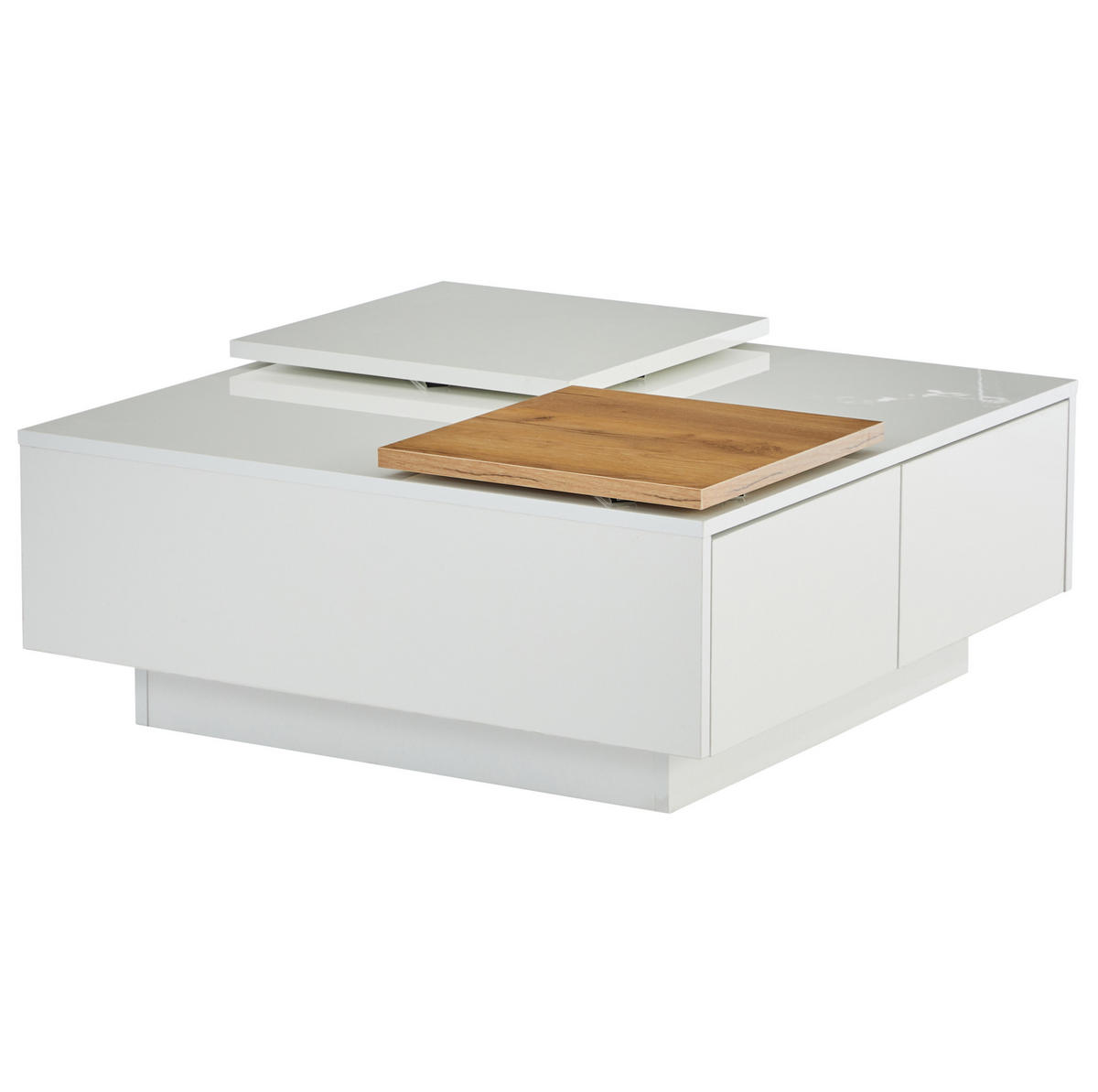 COUCHTISCH 75/75/33.5 cm in Weiß aus Spanplatte mit Hochglanz und Schubladen - Weiß, Holzwerkstoff (75/75/33.5cm) - OKMYHOME