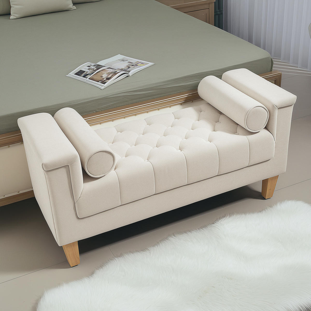 POLSTERBANK DE-09054 Beige - Beige, Holzwerkstoff (115/58/44cm) - ComfortXL