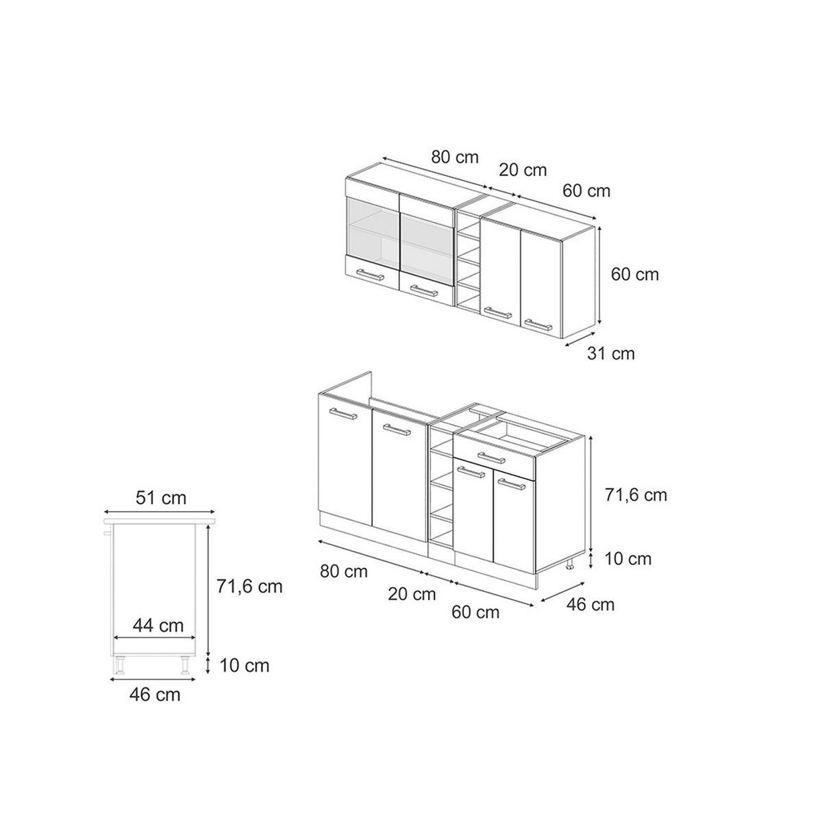 SINGLEKÜCHE R-Line Schwarz Beton/Anthrazit 160 cm AP Eiche - Anthrazit/Schwarz, Holzwerkstoff (160/81.6/60cm) - Vicco