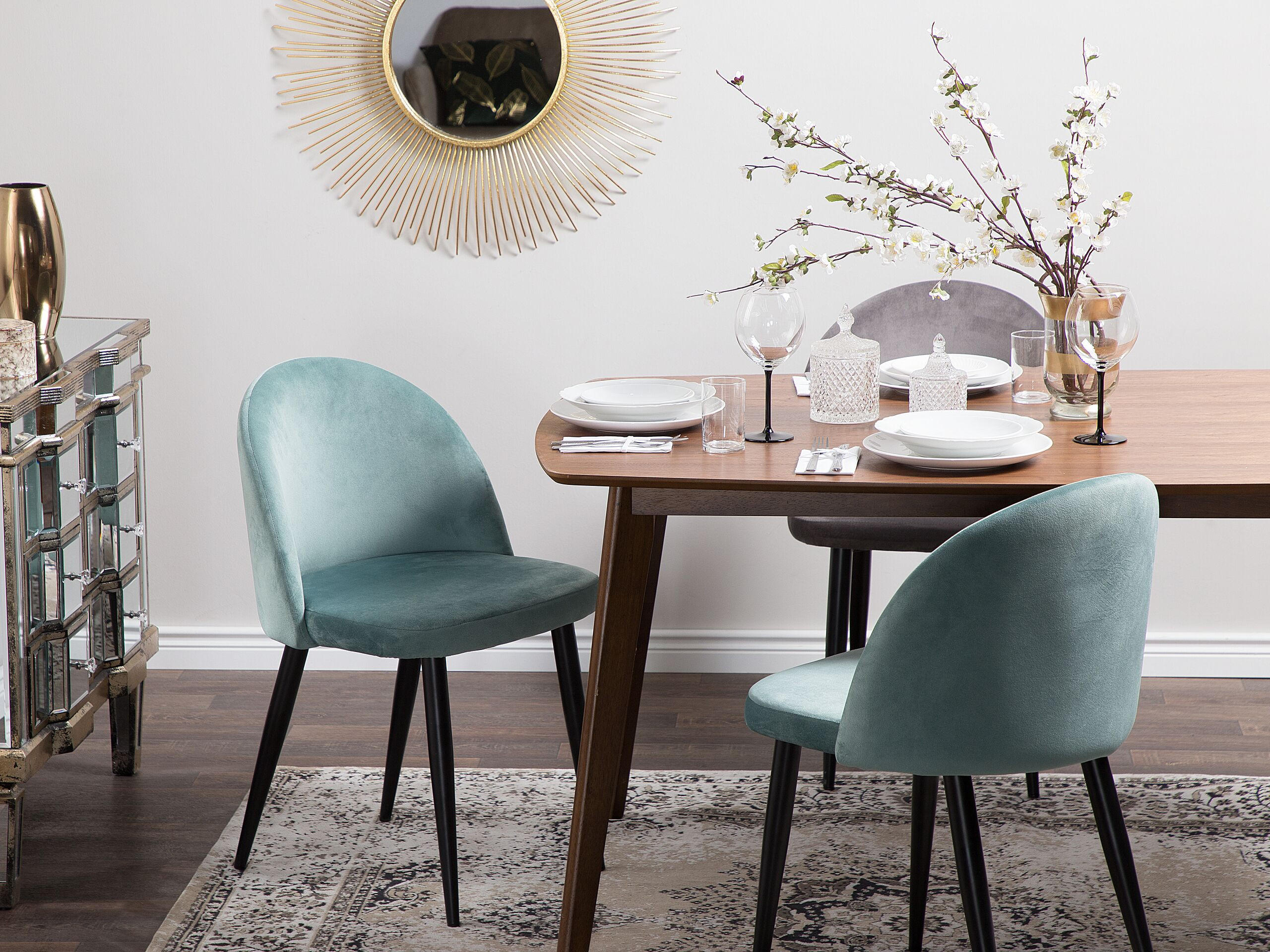 ESSZIMMERSTUHL 2er-Set Samtstoff Grün Visalia - Grün, Textil/Metall (50/81/47cm) - Beliani