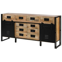 SIDEBOARD Mango 195x45x90 natur klar lackiert / Metall schwarz BLACKBURN #109 - Braun, Holz (195/90/45cm) - Massivmoebel24