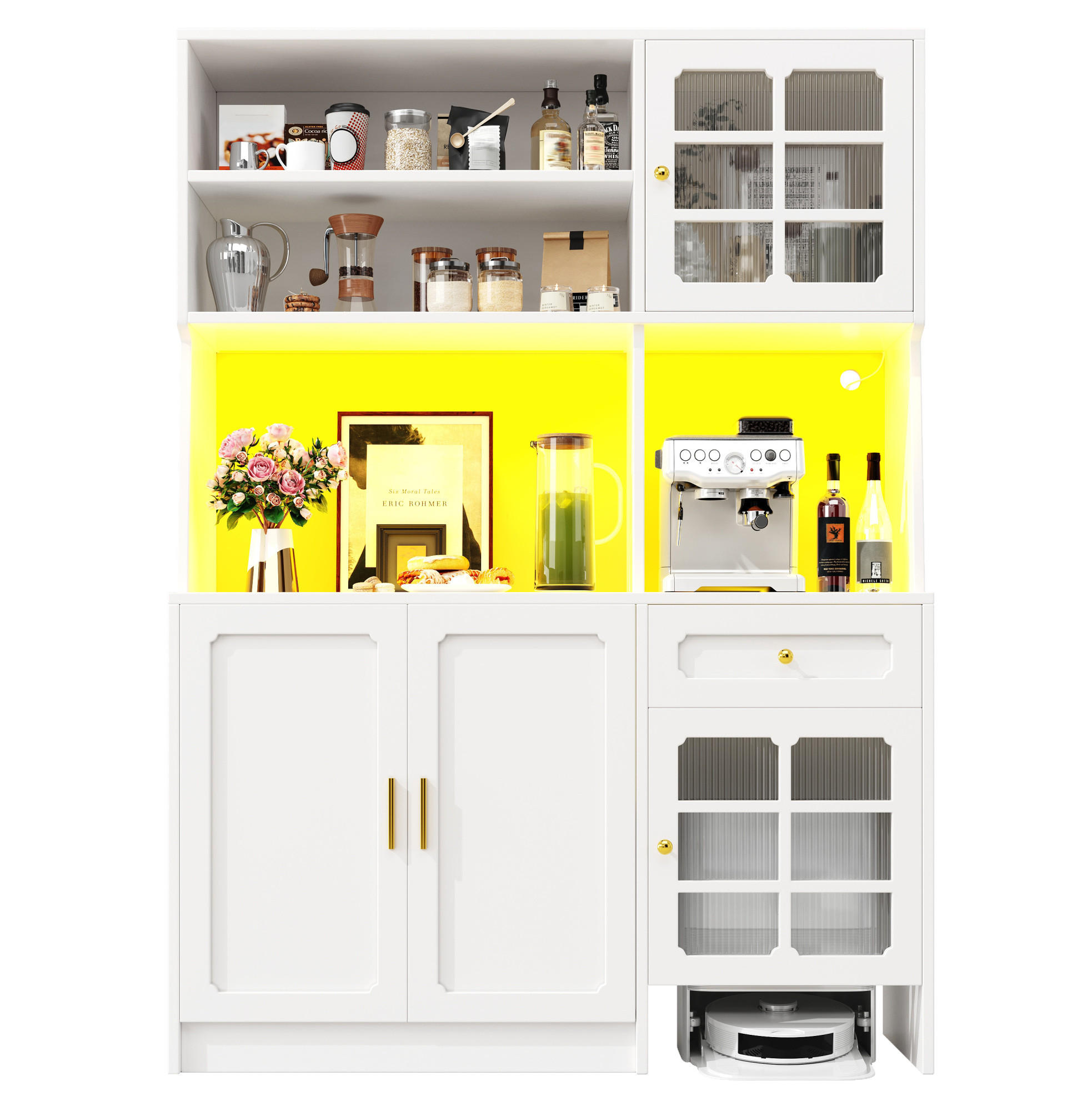 BUFFET 130/180/45 cm Weiß aus MDF mit LED-Beleuchtung - Weiß, Holzwerkstoff (45/180/130cm) - OKMYHOME