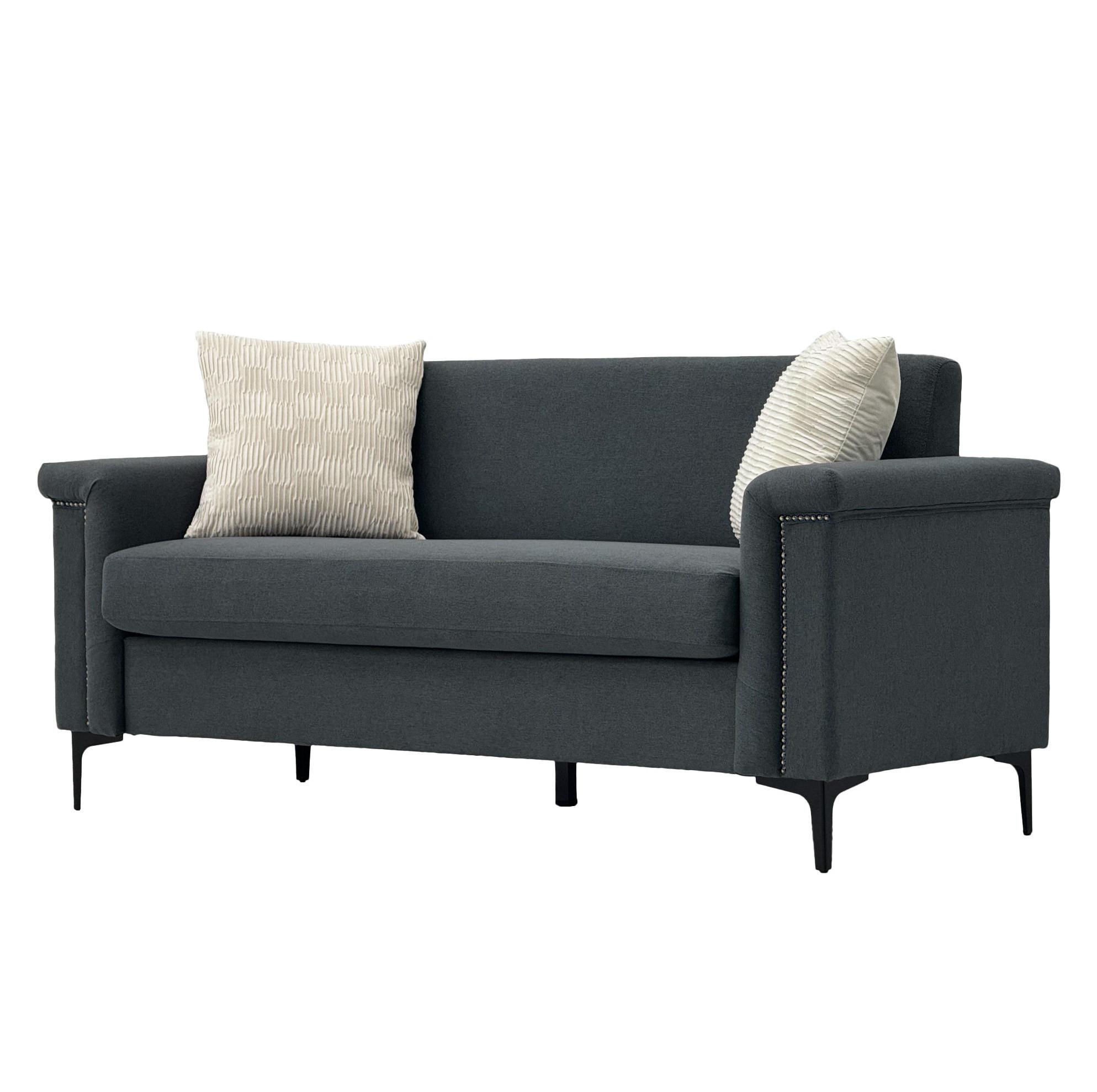 2-SITZER 172/72/82 cm dunkelgrau aus Sperrholz und Massivholz mit Metallfüßen - Dunkelgrau, Textil (73.5/81.5/172cm) - OKMYHOME