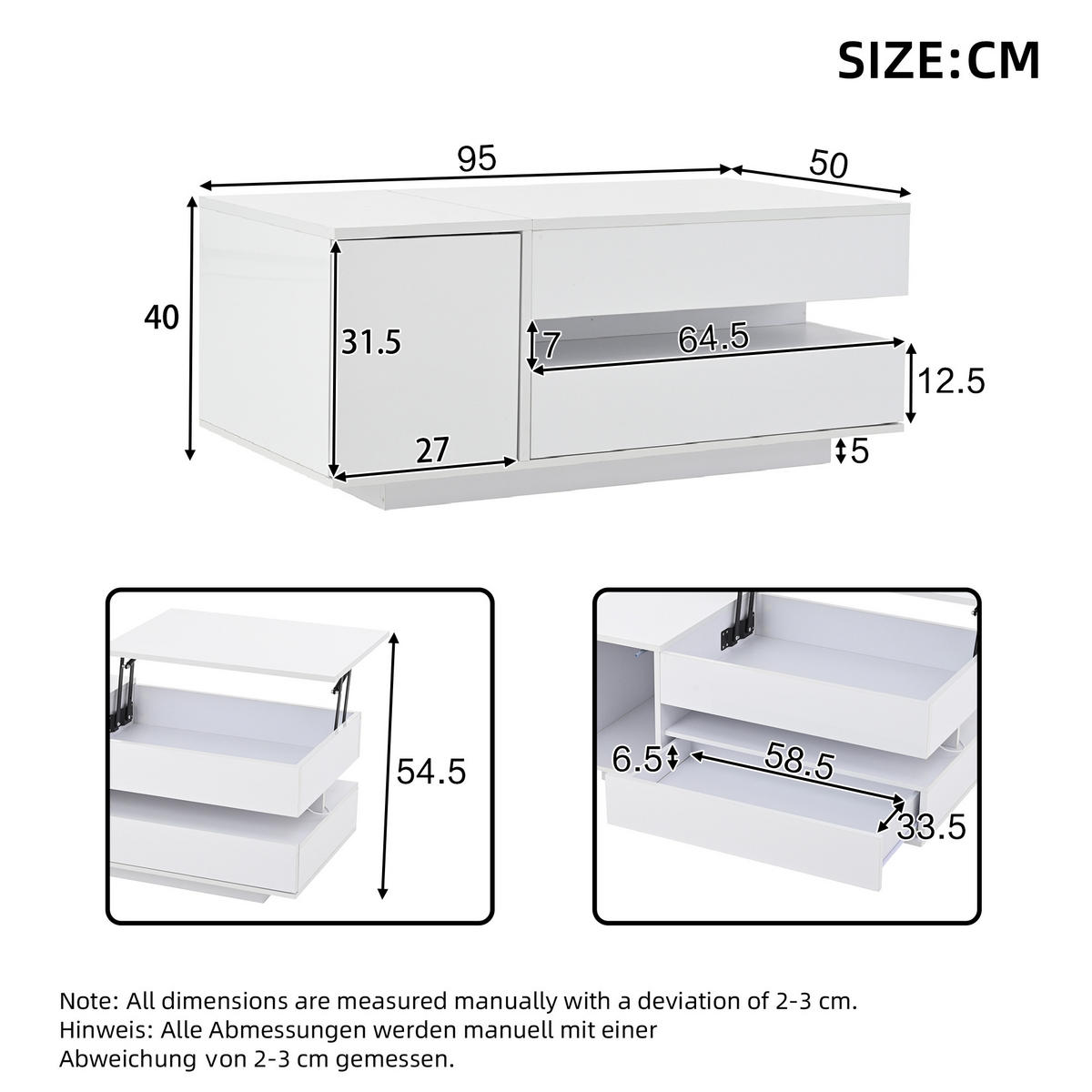 COUCHTISCH Weiß - Weiß, Holzwerkstoff (95/50/34.5cm)
