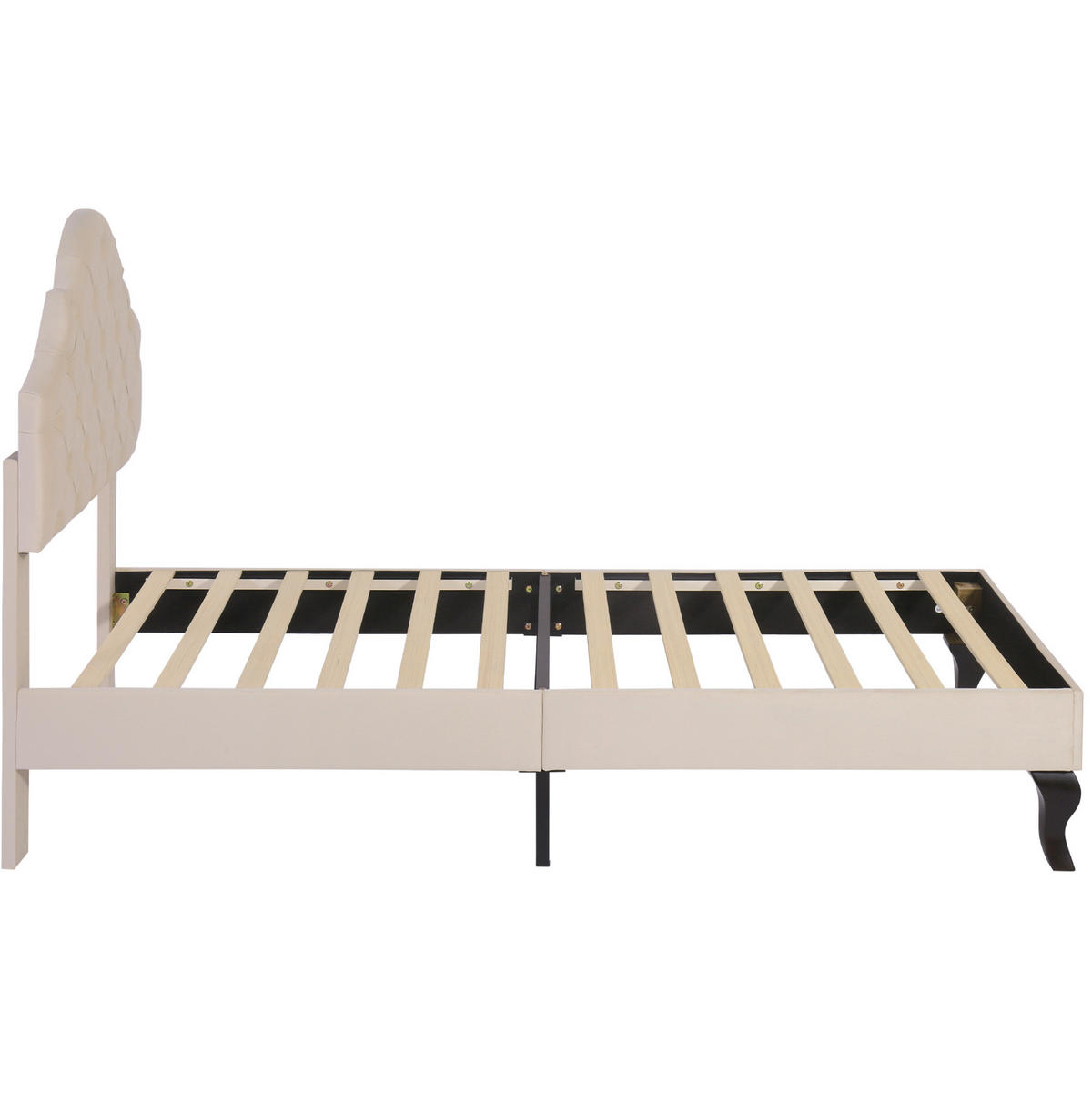 POLNJENA postelja iz žameta 90x200 cm bež z nastavljivim vzglavjem, letvenim dnom in stabilno oporo - bež, tekstil (90/200cm) - Modfu