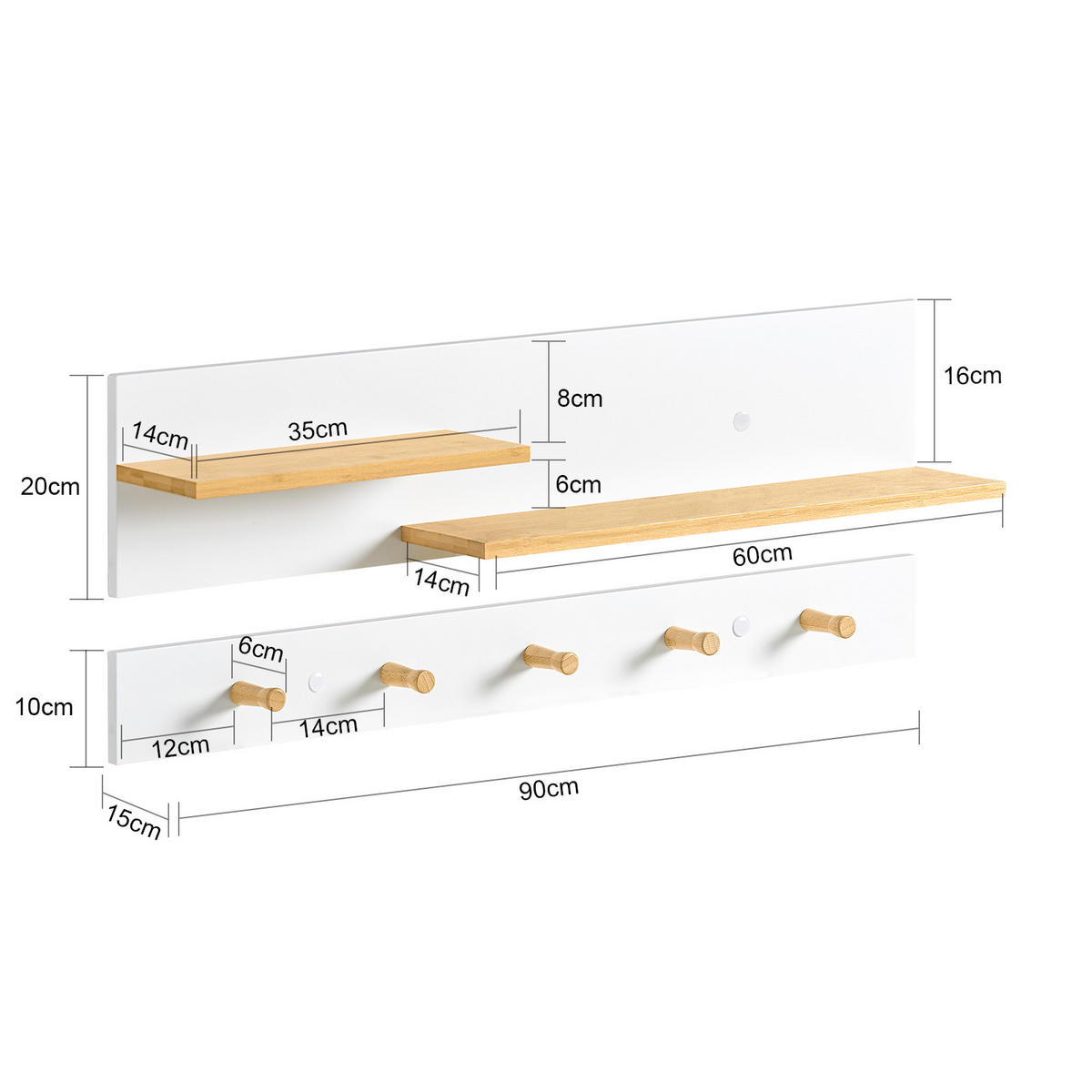 WANDGARDEROBE Weiß-Natur - Weiß/Naturfarben, Holzwerkstoff (90/30/15cm) - SoBuy