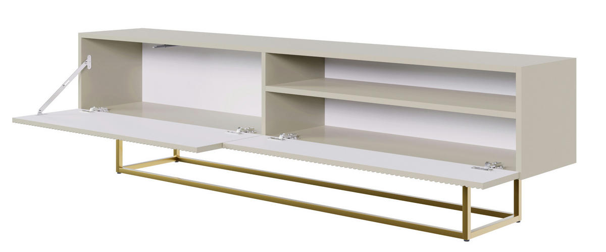 TV-SCHRANK Veldio Graubeige mit offenem Fach und goldenen Metallbeinen 175 cm - Greige/Goldfarben, Holzwerkstoff/Metall (175/46.5/31.6cm) - Selsey