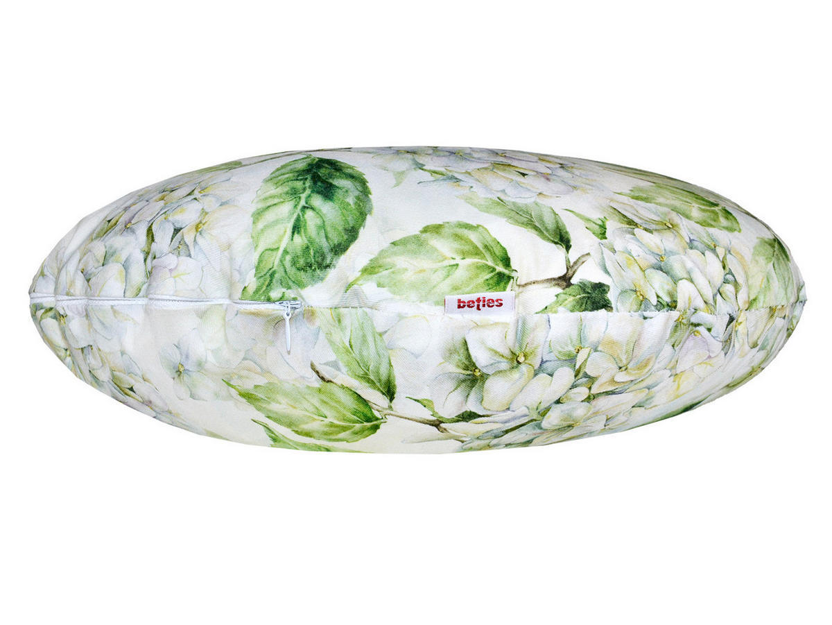 KISSENHÜLLE Rund Landlust-Hortensie weiß 40 cm Ø - Weiß/Grün, Textil (40/40cm) - beties Heimtextil