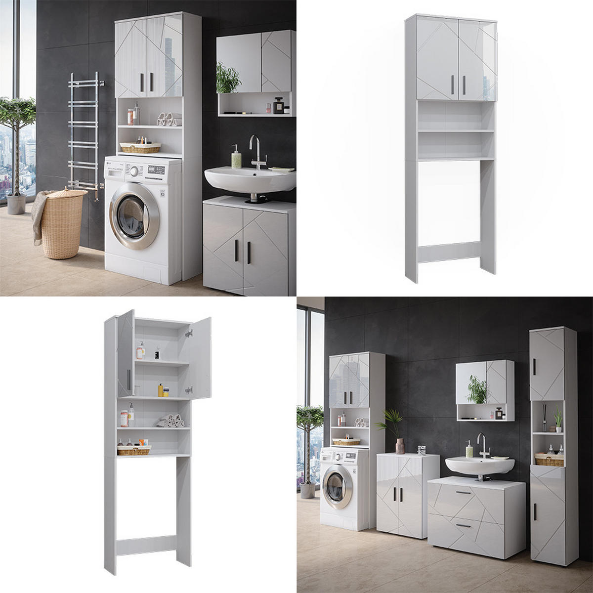 WASCHMASCHINENSCHRANK Irma Weiß 64 x 190.5 cm - Weiß Hochglanz, Holzwerkstoff (64/190.5/26cm) - Vicco