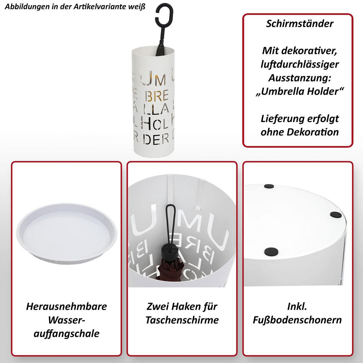 SCHIRMSTÄNDER SCHRIFT WEIß Weiß - Weiß, Metall (22/55/22cm) - MCW