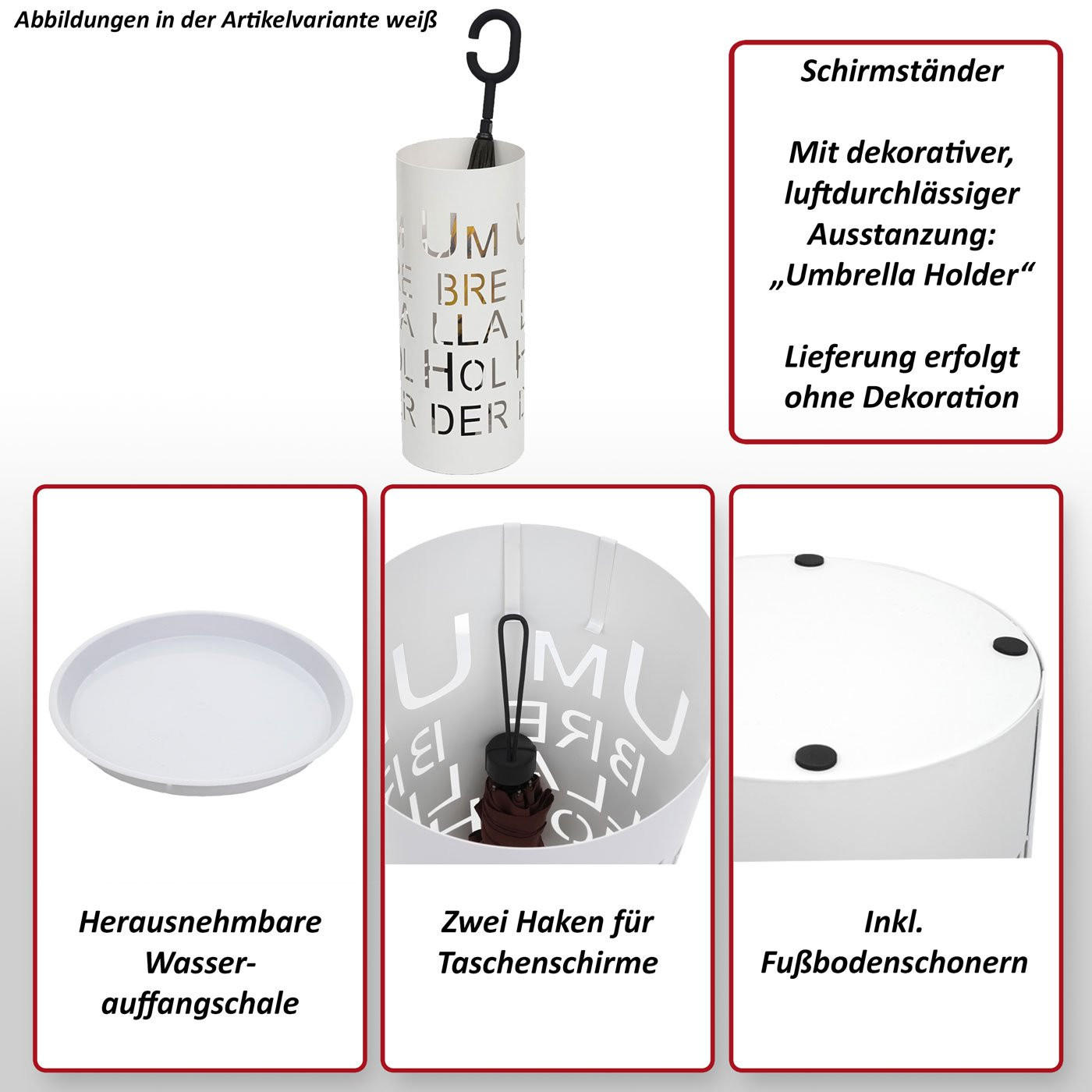 Thumbnail - MCW Schirmständer, Weiß, Metall, 22x55x22 cm, Garderobe, Schirmständer