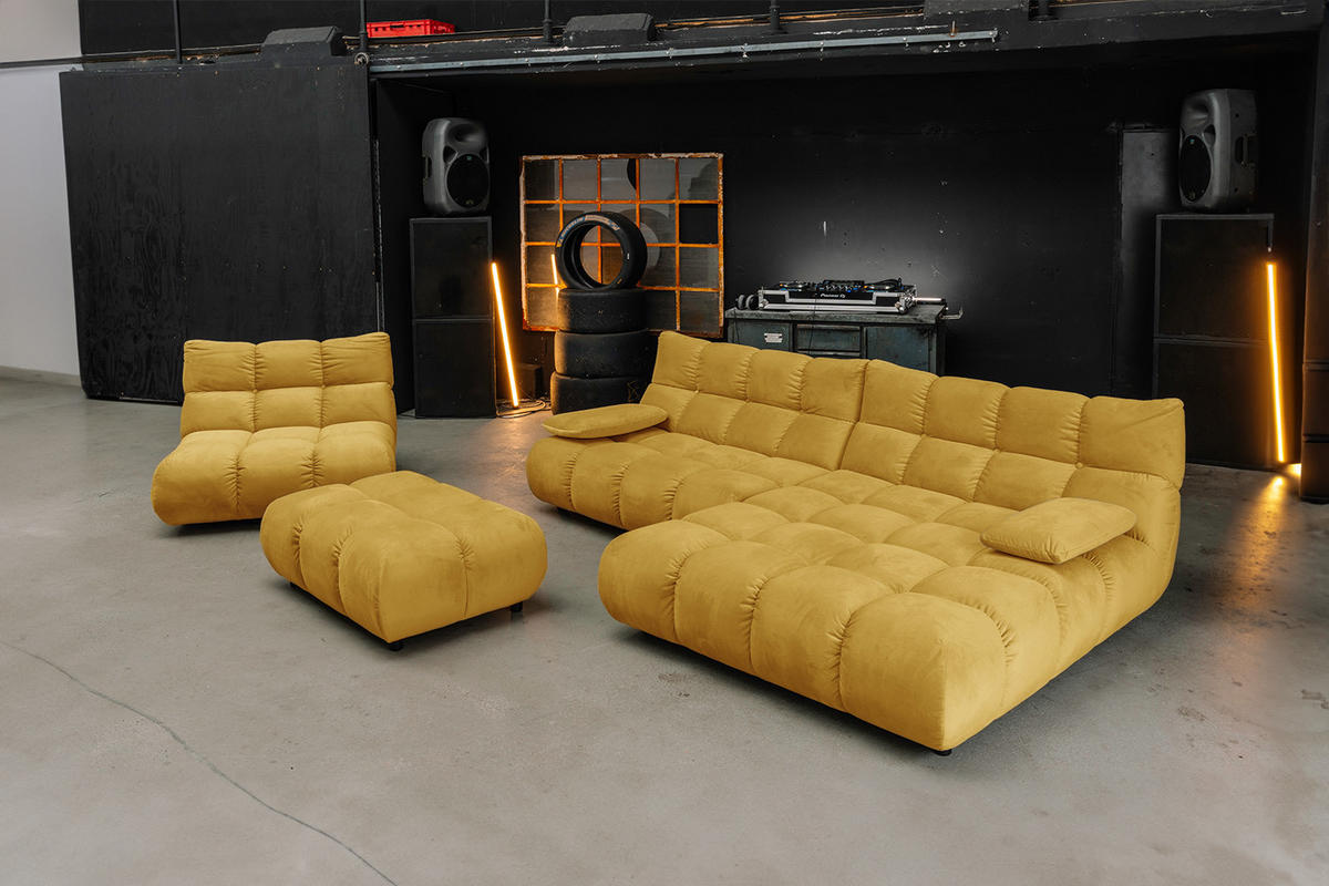 SITZGRUPPE VIVIEN 3ER SET Gelb Velvet - Currygelb/Gelb, Kunststoff/Textil (510/85/359cm) - KAWOLA