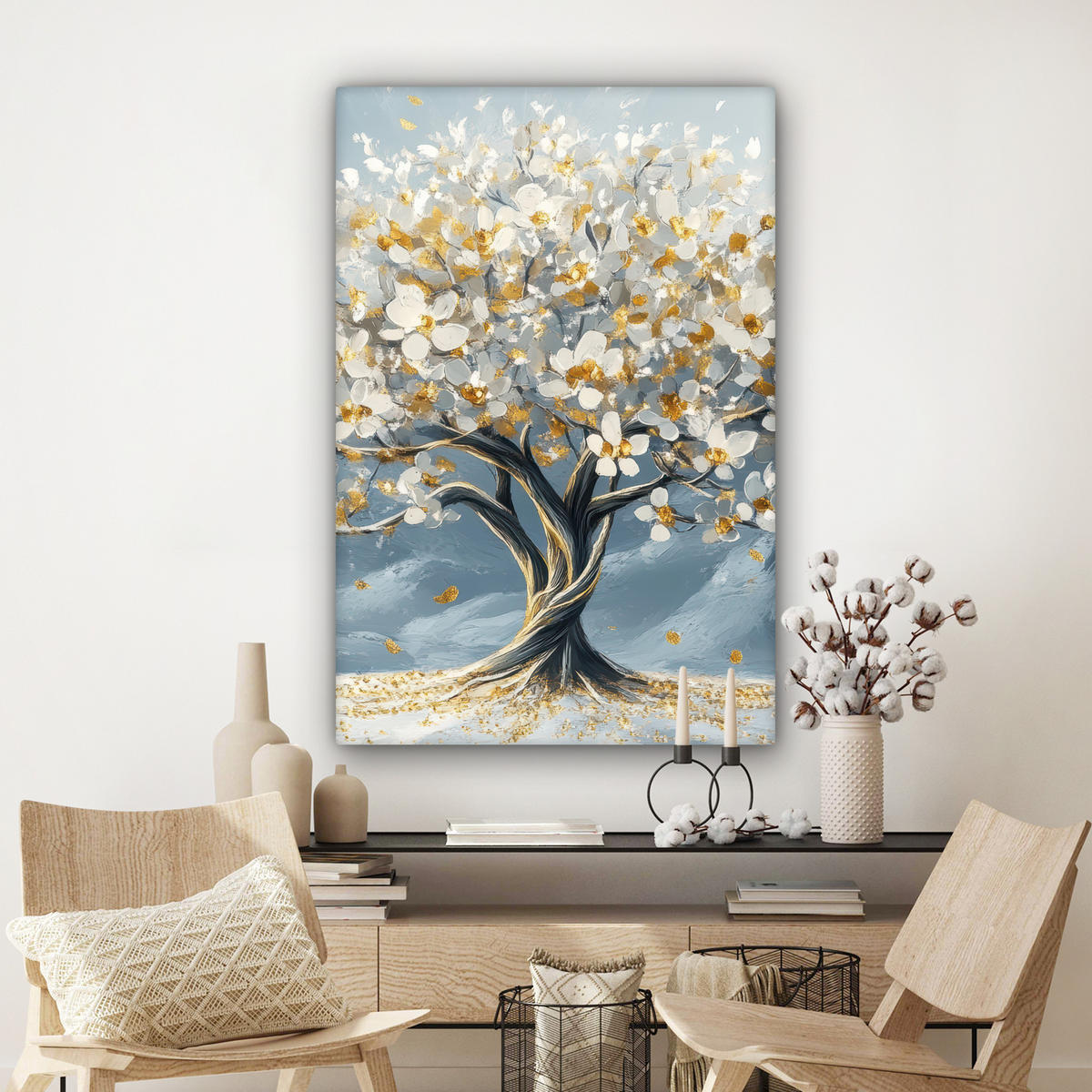 LEINWANDBILD Baum - Winter - Baum des Lebens - Modern - Gold Deko Groß 90x140 cm - Goldfarben, Textil (90/140cm) - MuchoWow