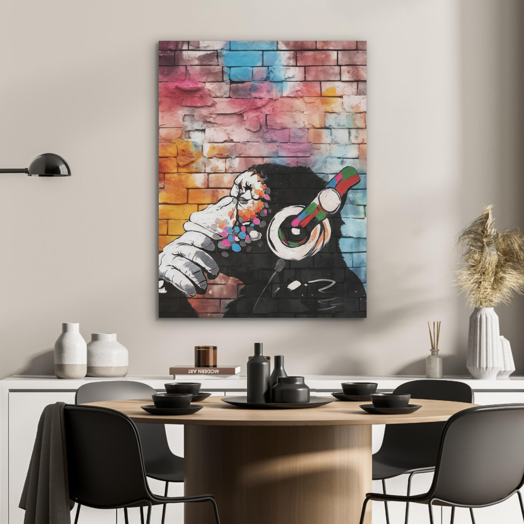 AKUSTIKPANEEL Affe - Graffiti - Musik 60x80 cm - Multicolor, Textil (60/0.9/80cm) - MuchoWow