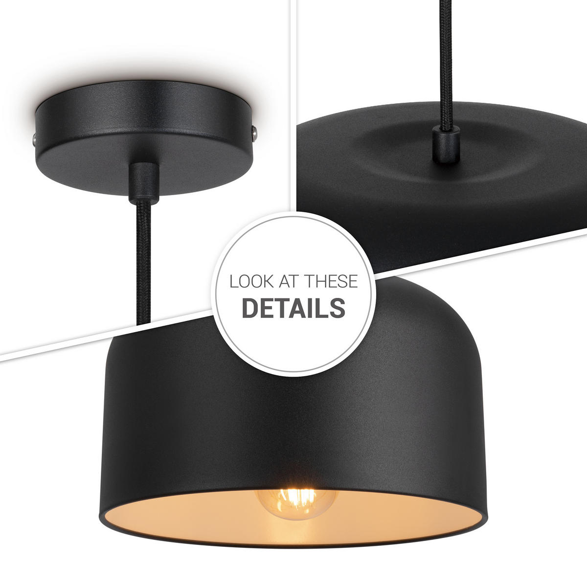 PENDELLEUCHTE Bowl - Schwarz, Metall (25/25/15.4cm) - Paco Home