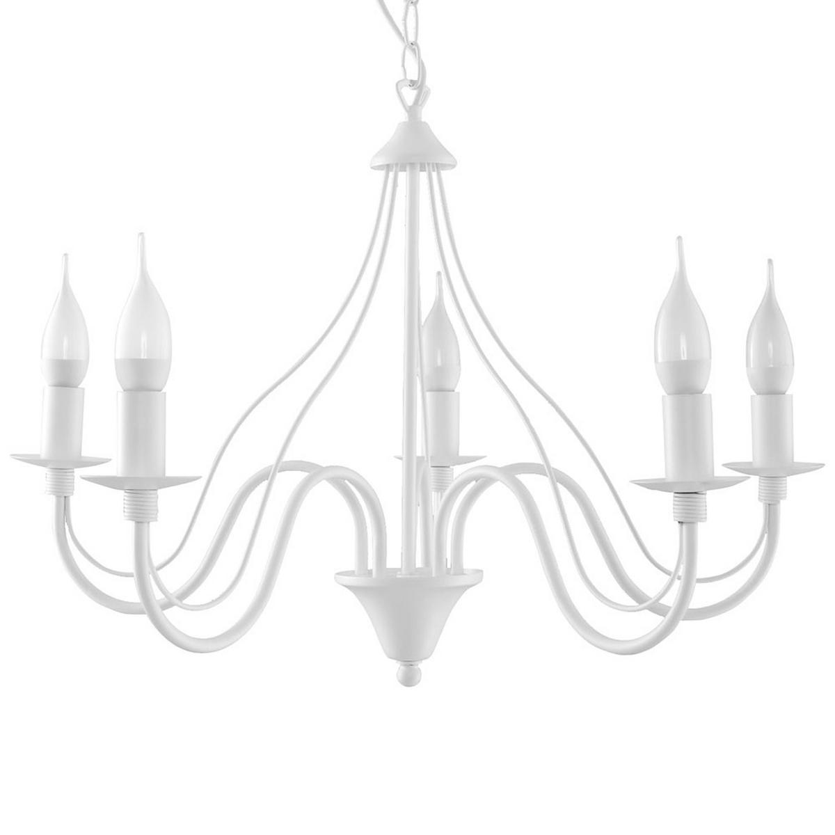 KRONLEUCHTER Stahl Weiß 5-flammig - Weiß, Glas (60/60/80cm)