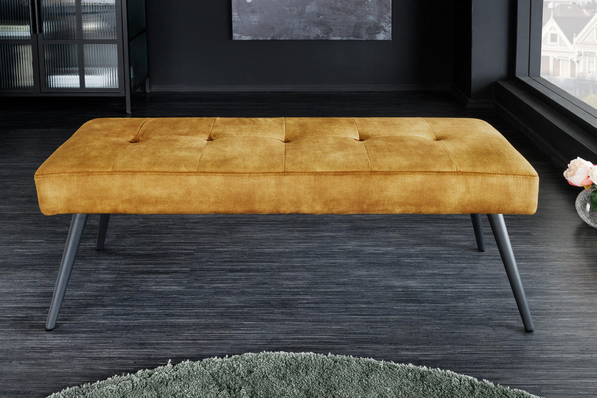 SITZBANK BOUTIQUE Samt Senfgelb 100 cm - Gelb/Schwarz, Textil/Metall (100/43/35cm) - riess-ambiente