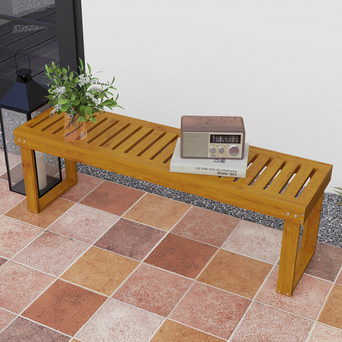 2-SITZER Gartenbank, wetterfest Sitzbank aus Kiefernholz, 300kg Belastbar Teak - Teakfarben, Holz (34/43/132cm) - Outsunny