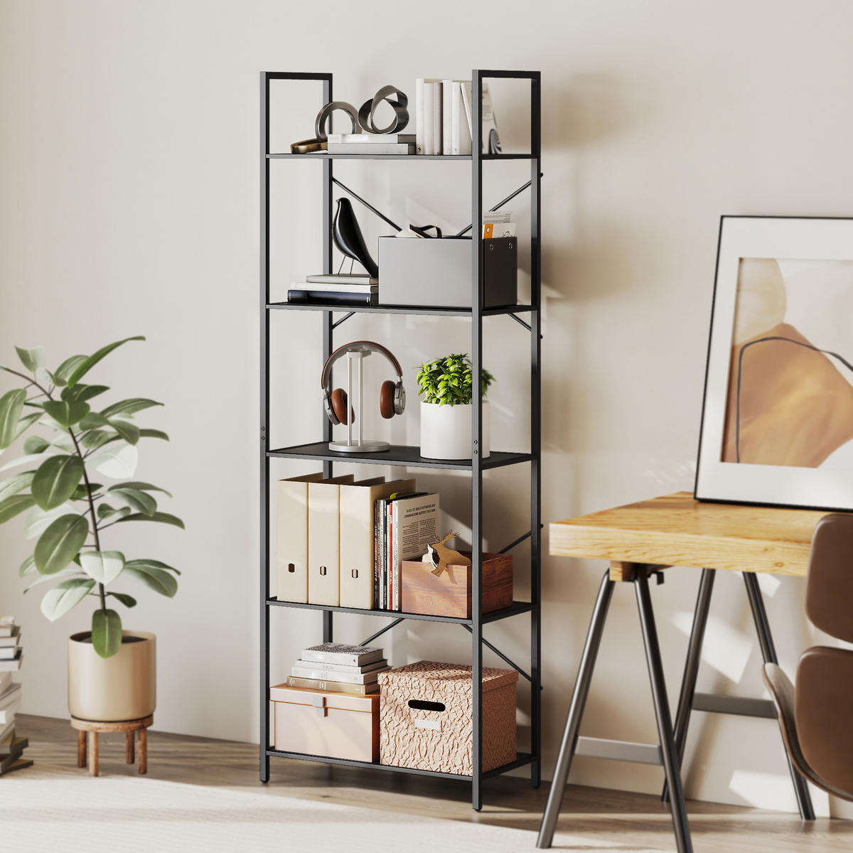 BÜCHERREGAL Standregal mit 5 Ebenen Büroregal Schwarz - Schwarz, Metall (30/170.5/60cm) - HOMCOM