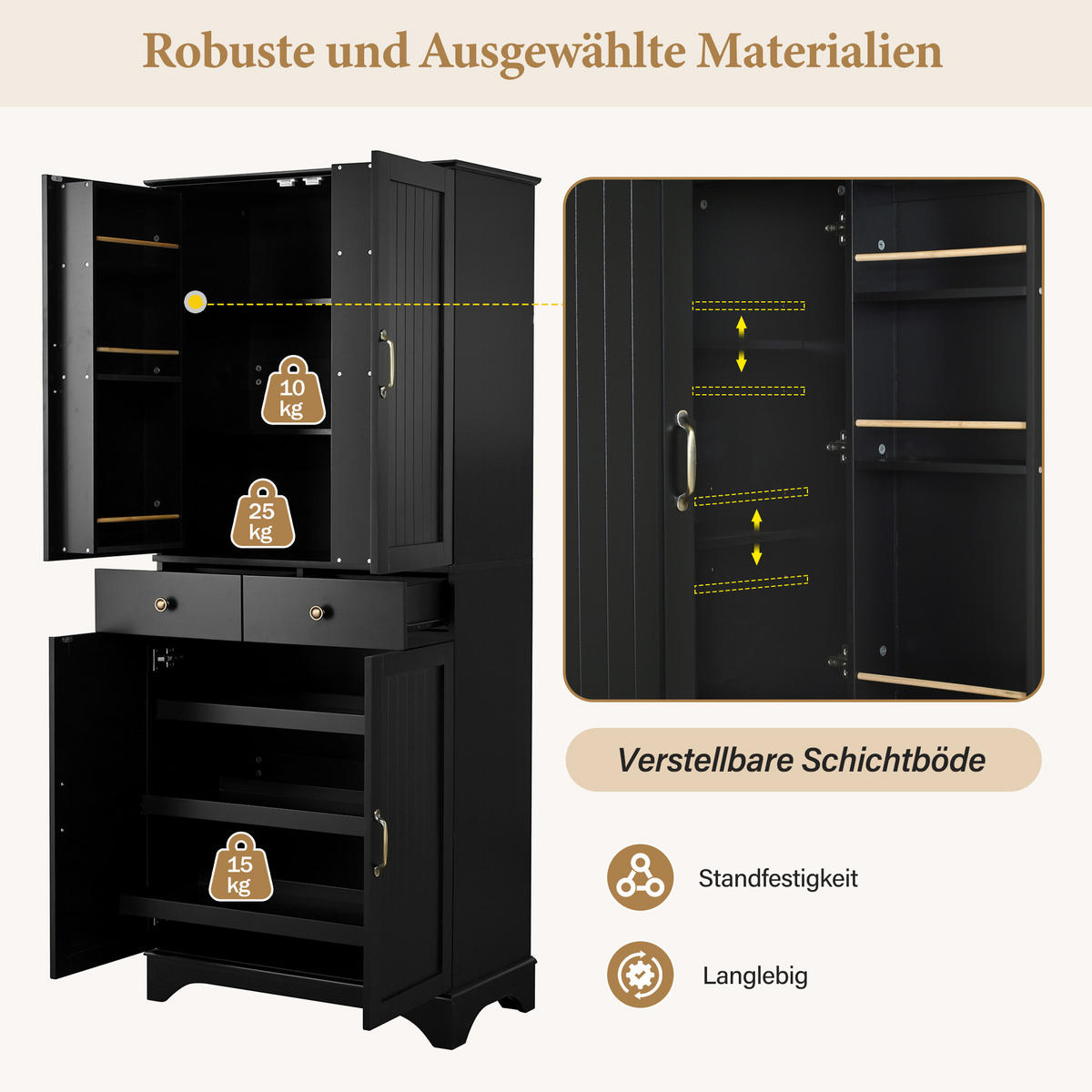 BUFFETSCHRANK Schwarz 77/40/181 cm - Schwarz, Holz (77/181/40cm) - PANGIVO