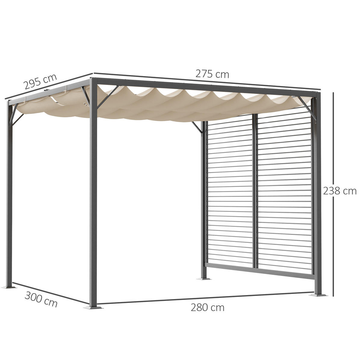 PAVILLON, Pergola, Polyester, Beige - Dunkelgrau/Beige, Kunststoff/Metall (280/238/300cm) - Outsunny