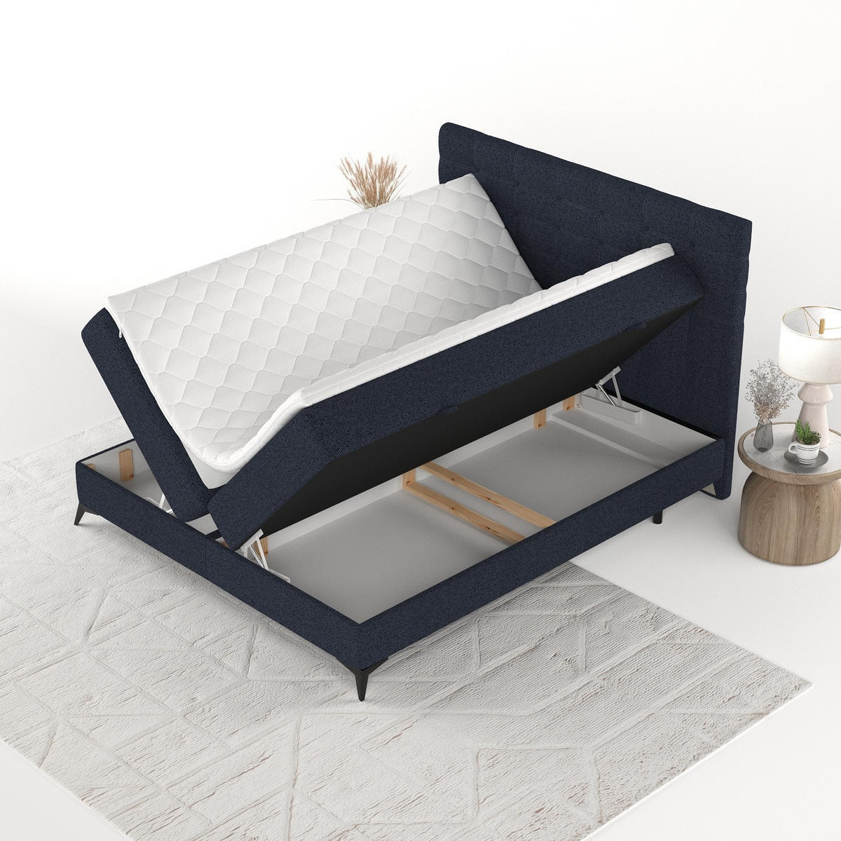 BOXBETT Niro 140/200 cm Marineblau im Riva Stoff - Schwarz/Dunkelblau, Holz/Holzwerkstoff (140/200cm) - AltaBeds