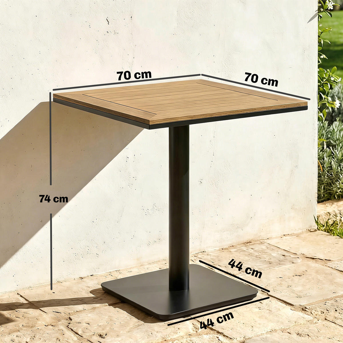 BEISTELLTISCH DE-07349 quadratisch mit Holzoptik und breiter Basis Naturholz - Naturfarben, Metall (70/70/74cm) - ComfortXL