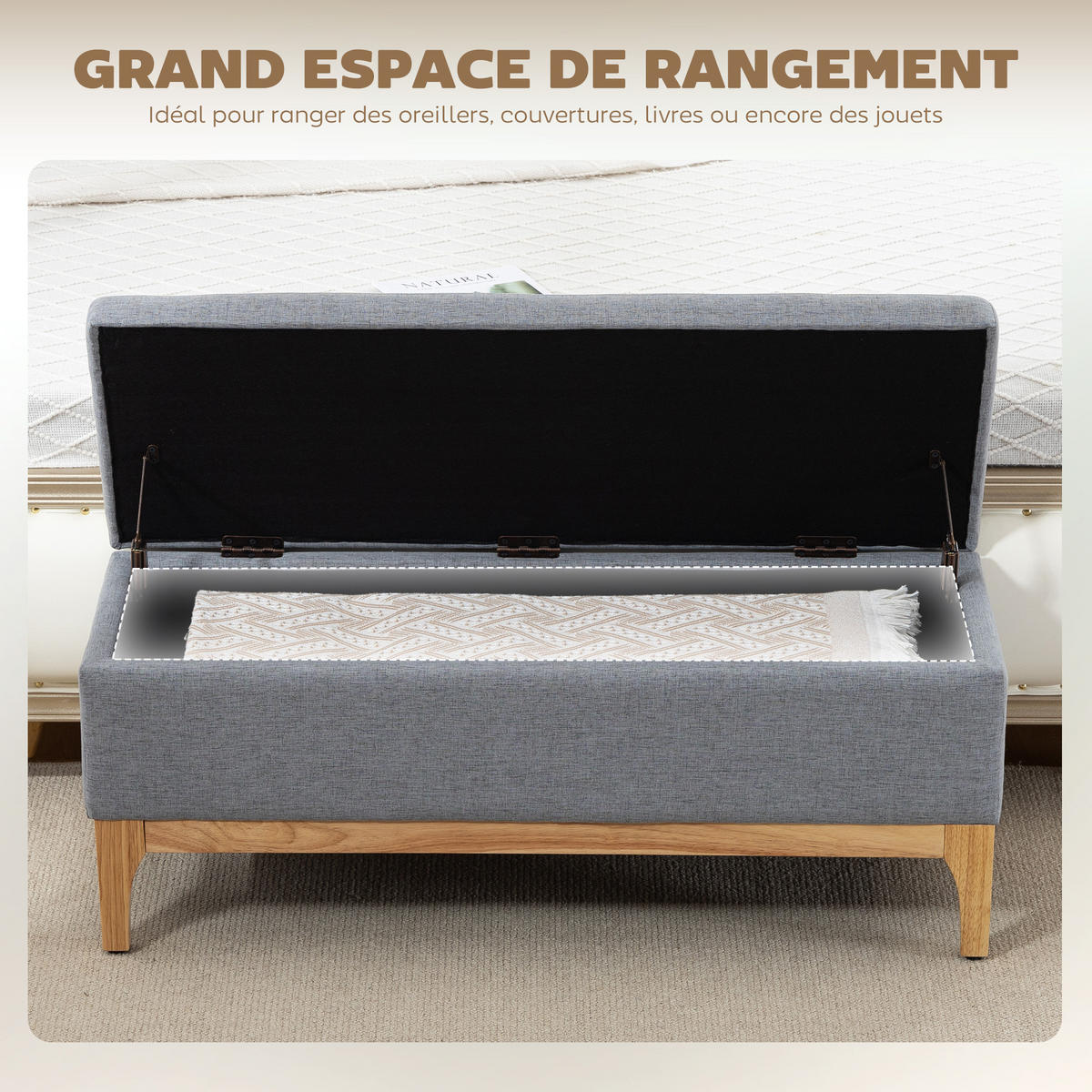 TRUHENBANK DE-16445 skandinavisch mit abnehmbarem Deckel Grau - Grau, Textil (110/45/39cm) - ComfortXL