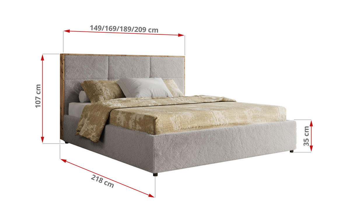 POLSTERBETT LERIO CLASSIC 180/200 - Hellgrau Plüsch - Pocket-Matratze - Hellgrau, Textil (180/200cm) - MKS