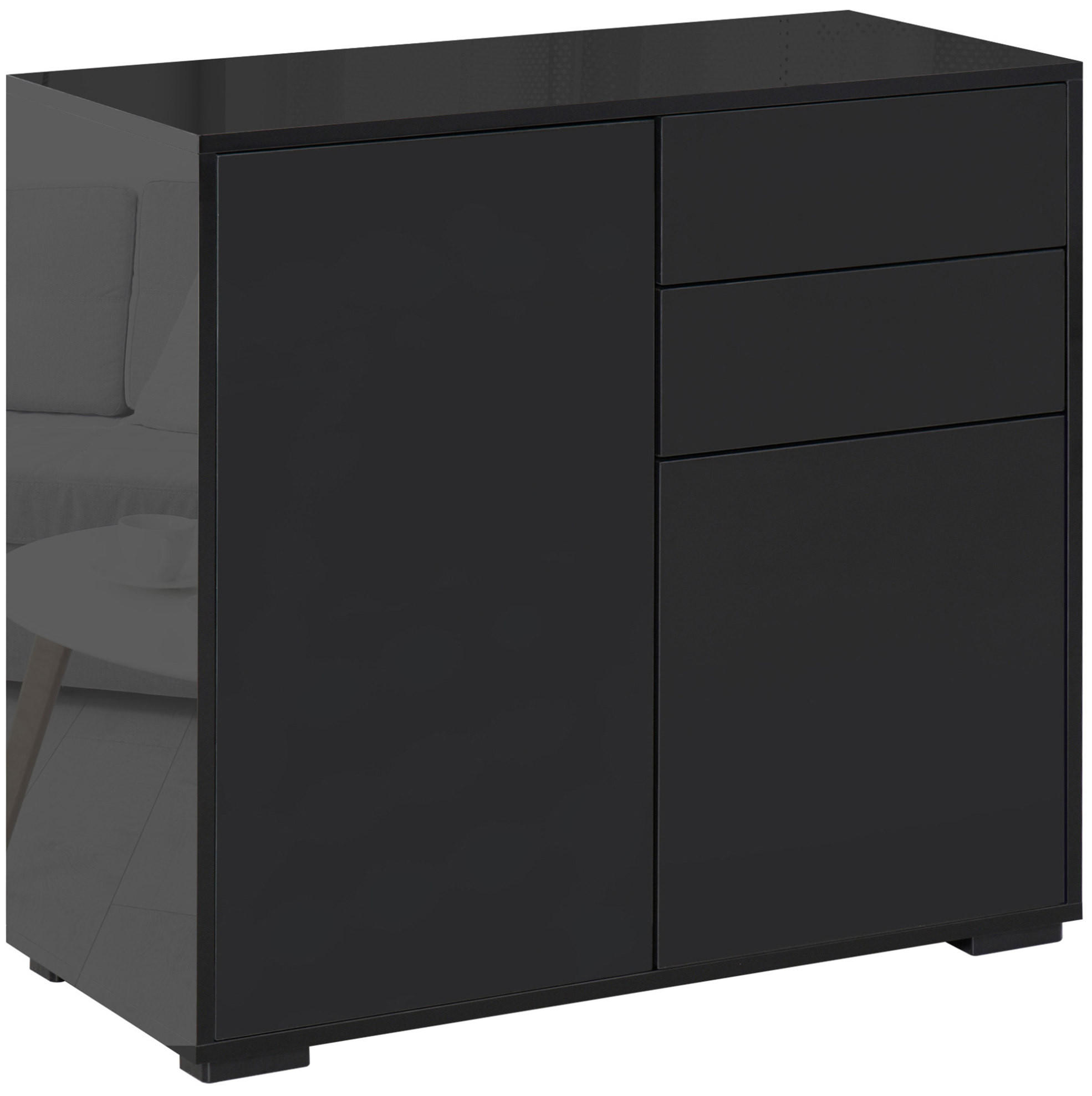 SIDEBOARD aus Holzwerkstoff 36x79x74 cm Schwarz mit 2 Schubladen, 2 Türen, verstellbarem Einlegeboden und Kippschutz - Schwarz, Holzwerkstoff (79/74/36cm) - Modfu